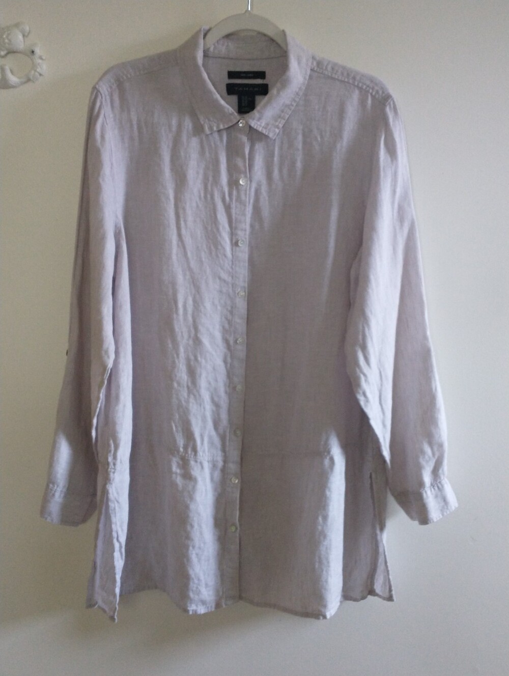 Tahari Beige Linen Button-Down Shirt Tunic XL Lagenlook